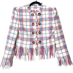 VERONICA BEARD BLAZER JACKET MARLTON RED WHITE BLUE FESTIVE FRINGE